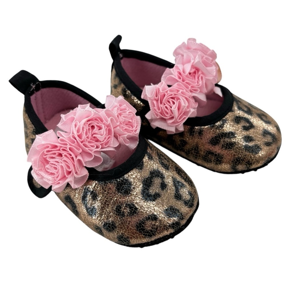 Tender Toes Glitter Leopard Pink Floral Rose Baby Infant Maryjane Flats Size 1